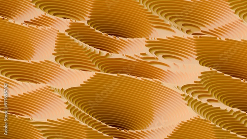 Layered terrain, dunes, desert, stylized landscape, 3D isometric topography