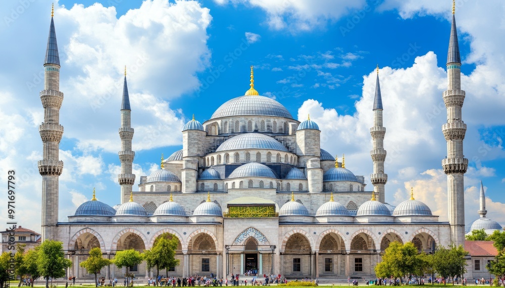 Fototapeta premium Magnificent Blue Mosque in Istanbul, Turkey An Architectural Marvel Under a Cloudy Blue Sky