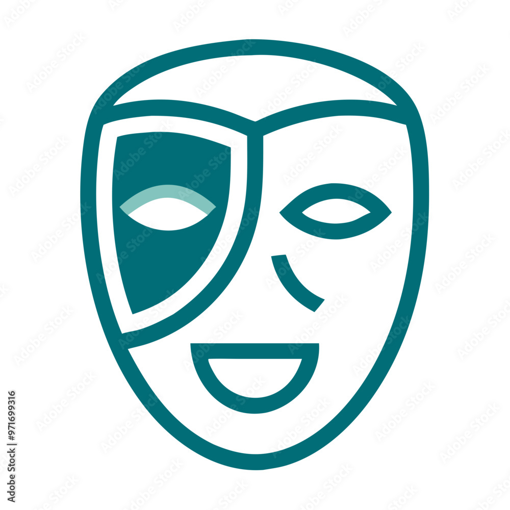 Teal theater mask icon, comedy and drama performance concept Teal theater mask icon, comedy and drama performance concept