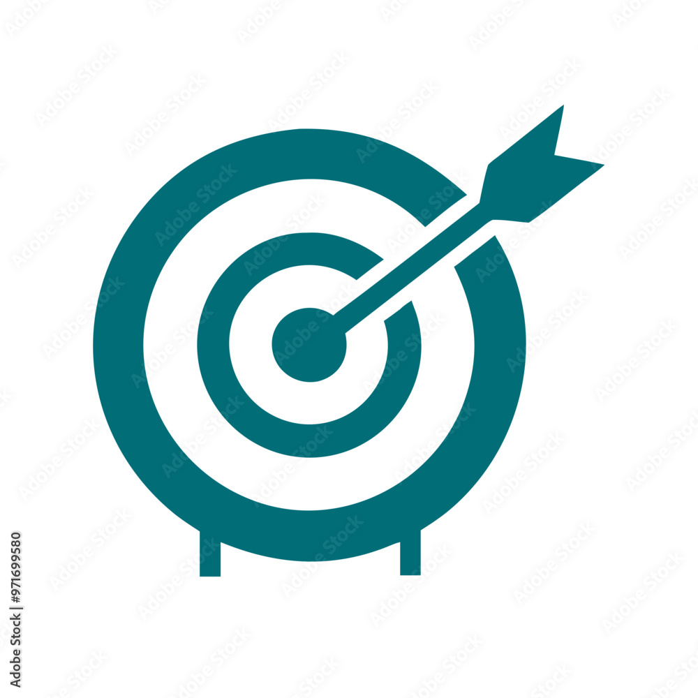 Target icon with arrow, teal, goal achievement symbol