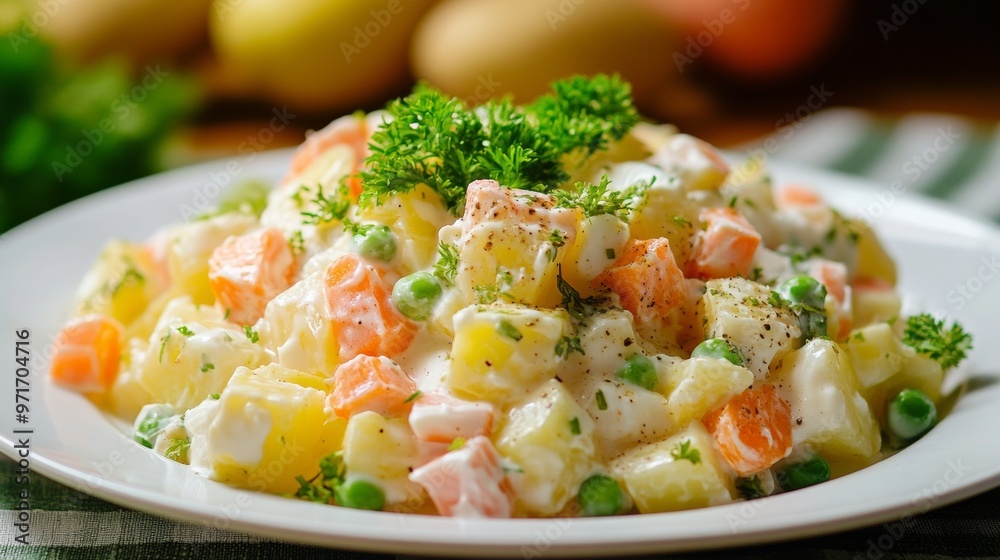 The national cuisine of Great Britain: Potato salad in English. The national cuisine of Great Britain: Potato salad in English.