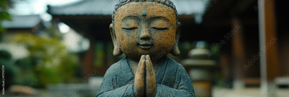 Serene Buddha Statue in Tranquil Garden Setting Serene Buddha Statue in Tranquil Garden Setting
