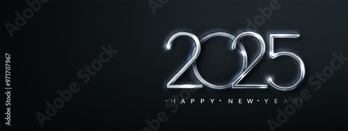 Happy new year 2025 with shiny gold thin number. Premium design for New Year and Christmas greetings for banners, posters or social media and calendars.