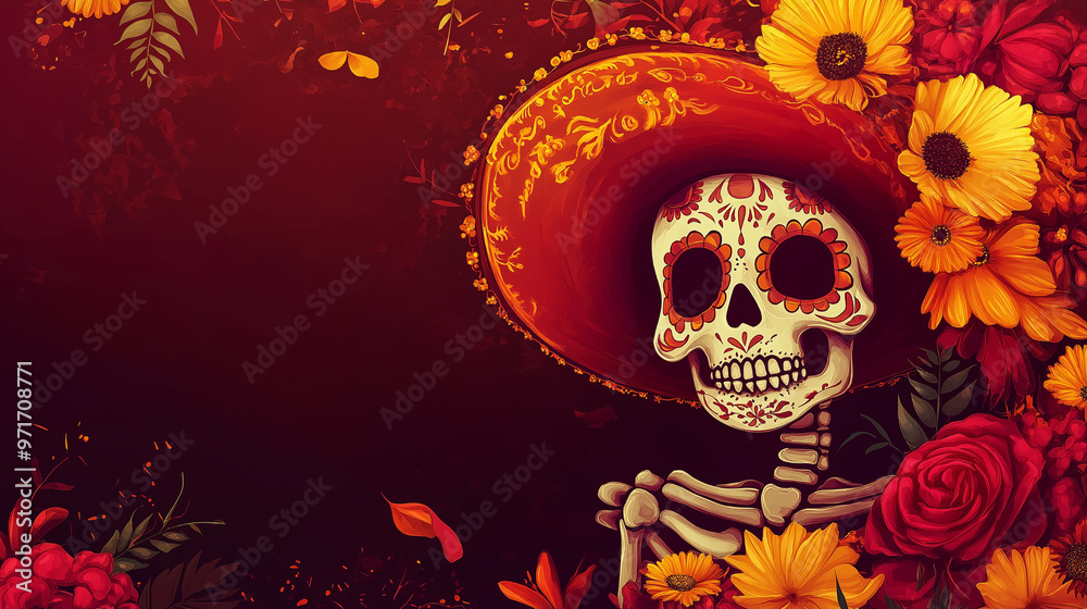 El Día de Muertos themed background, skull decoration for Day of the Dead El Día de Muertos themed background, skull decoration for Day of the Dead