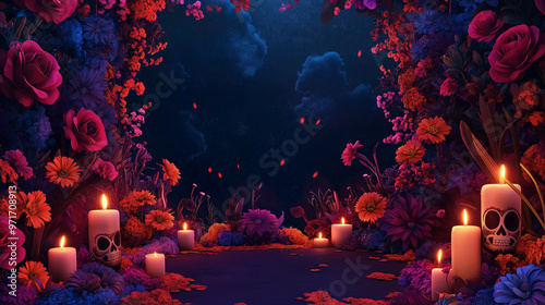 El Día de Muertos themed background, skull decoration for Day of the Dead