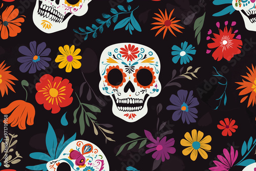 El Día de Muertos themed background, skull decoration for Day of the Dead