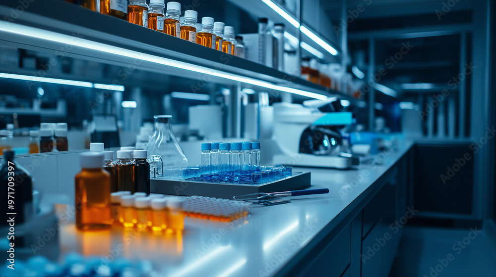 A well-organized lab with food samples being tested under bright lights, showcasing the precision of food intolerance testing equipment. A well-organized lab with food samples being tested under bright lights, showcasing the precision of food intolerance testing equipment.