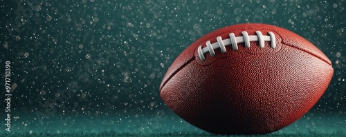 Afootball on a textured background with falling droplets, capturing the essence of sports and play. photo