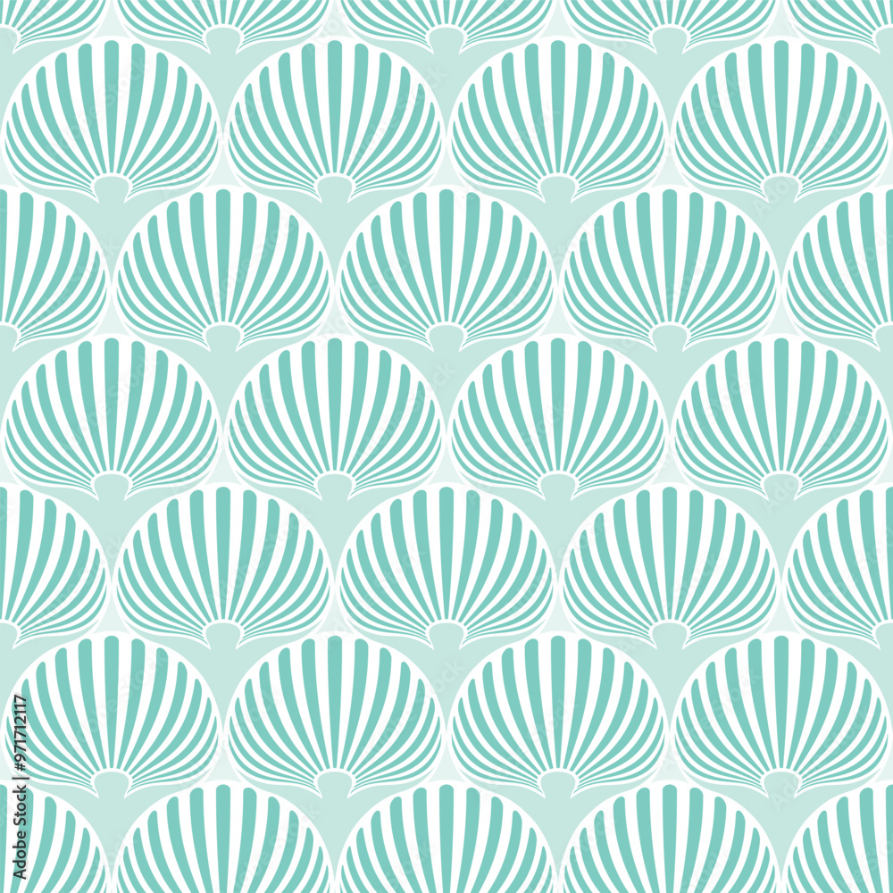 Ornate Teal Dot Shell Art Deco Scale Seamless Vector Repeat Pattern Ornate Teal Dot Shell Art Deco Scale Seamless Vector Repeat Pattern