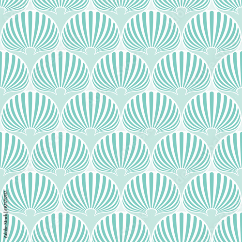 Ornate Teal Dot Shell Art Deco Scale Seamless Vector Repeat Pattern