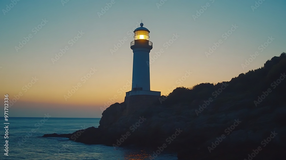 A soft, glowing lighthouse background with a dark, clear sky for text A soft, glowing lighthouse background with a dark, clear sky for text