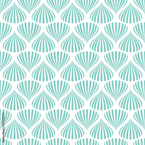 Teal Alternating Shell Art Deco Scale Seamless Vector Repeat Pattern