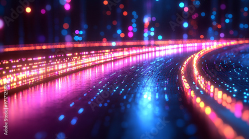 Glowing round illuminated lines with motion blur create a dynamic  abstract visual effect  symbolizing energy and futuristic technology