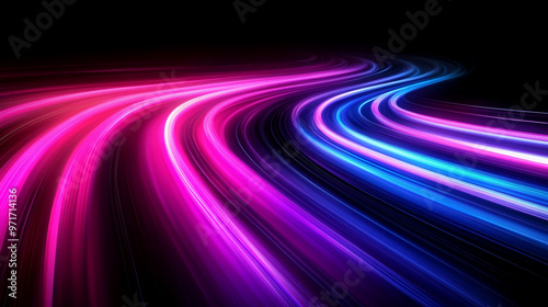 Glowing round illuminated lines with motion blur create a dynamic  abstract visual effect  symbolizing energy and futuristic technology