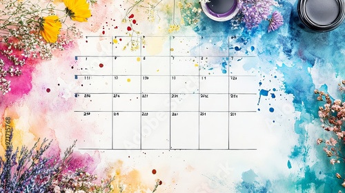 A dynamic weekly planner featuring an artistic design with watercolor backgrounds and whimsical illustrations. Each day of the week should be highlighted with unique, colorful artwork photo