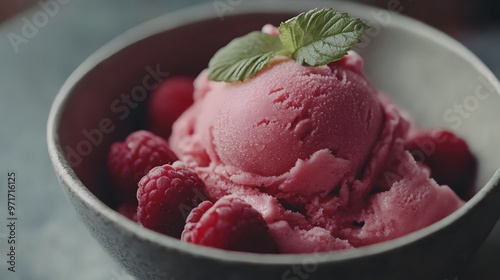 Raspberry sorbet in a dish