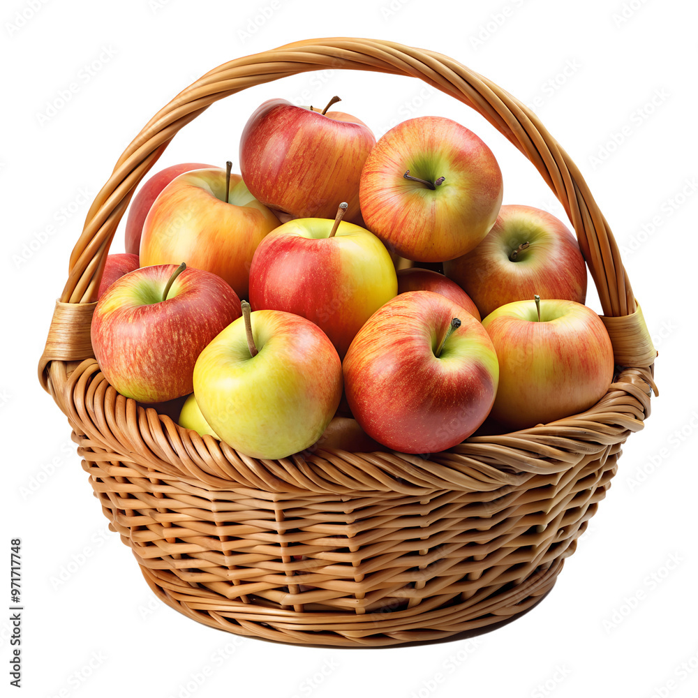 A basket full of apples and pure fruits with a transparent design A basket full of apples and pure fruits with a transparent design