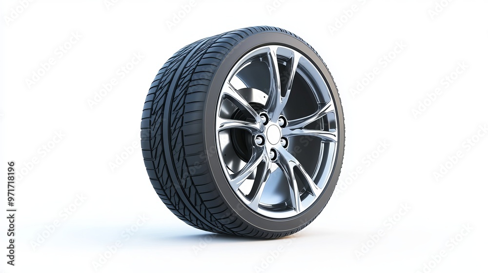 Obraz premium New car wheel shown in front and side views 3D illustration isolated on a white background