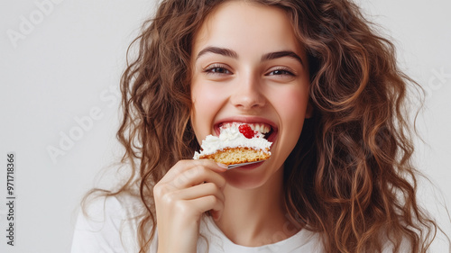 ケーキを味わう若い女性