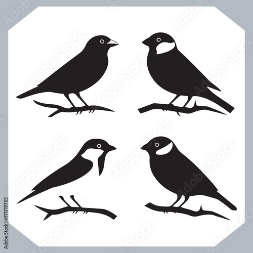 Wallpaper Mural Set of Sparrow bird silhouette collection, Sparrow flying design, bird black silhouettes of different kinds sparrow vector flat isolated Torontodigital.ca