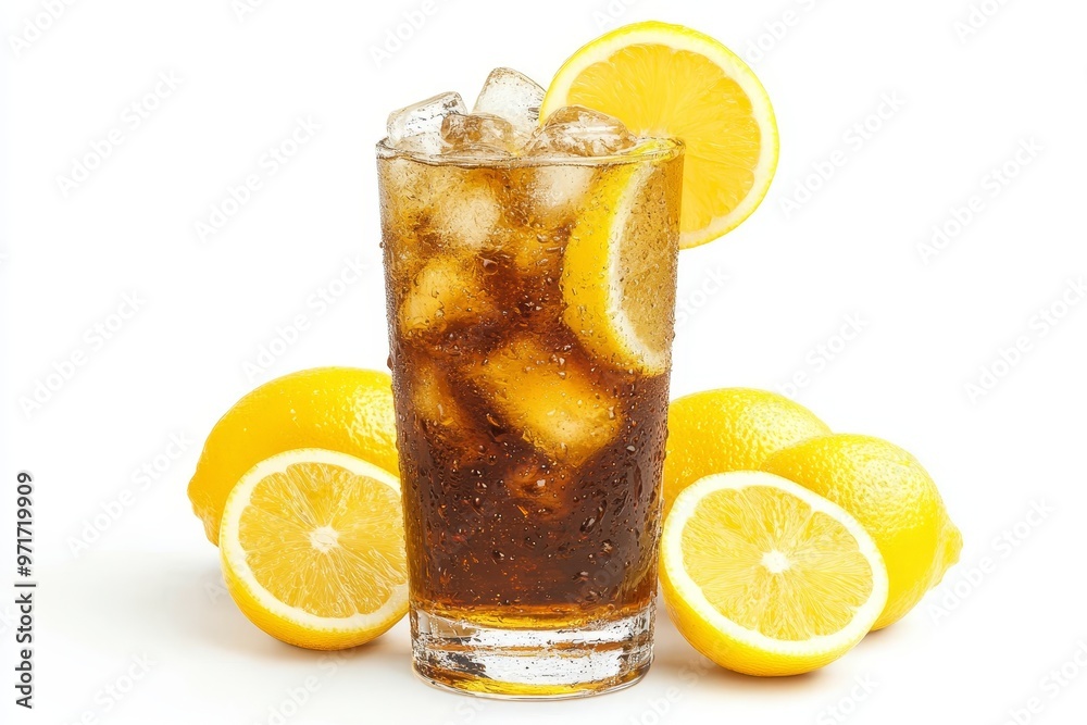 Refreshing Iced Tea with Lemon Slices, a Classic Summer Beverage Isolated on a White Background.