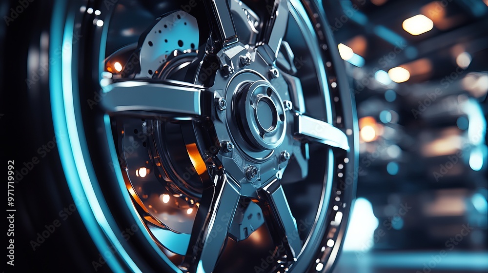 Part of a modern car wheel featuring a disc brake pad Part of a modern car wheel featuring a disc brake pad