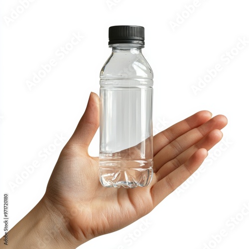 Empty Transparent Plastic Bottle on Hand created with Generative AI