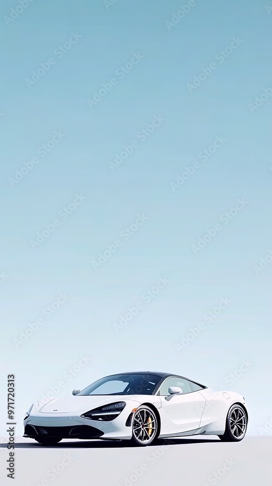 Fototapeta premium A stylish black sports car is positioned against a smooth blue background, highlighting its aerodynamic design and sleek contours