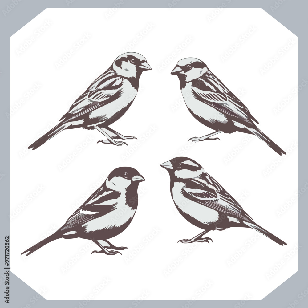 Fototapeta premium Set of Sparrow bird silhouette collection, Sparrow flying design, bird black silhouettes of different kinds sparrow vector flat isolated
