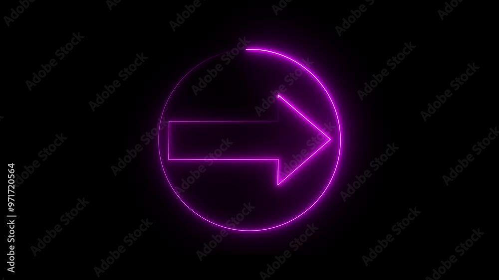 directional neon arrow icon within neon circle animation on isolated black background directional neon arrow icon within neon circle animation on isolated black background