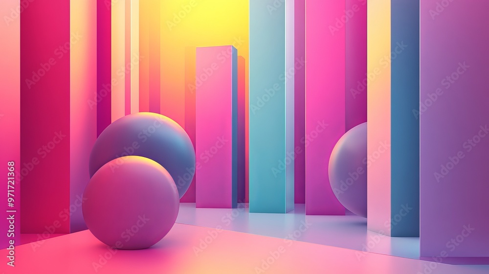 Set of abstract gradient poster backgrounds in minimalist style featuring vibrant 3D geometric prism shapes Ideal for use in social media covers banners and flyers