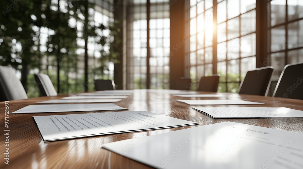 White legal documents spread out on a table in a conference room White legal documents spread out on a table in a conference room