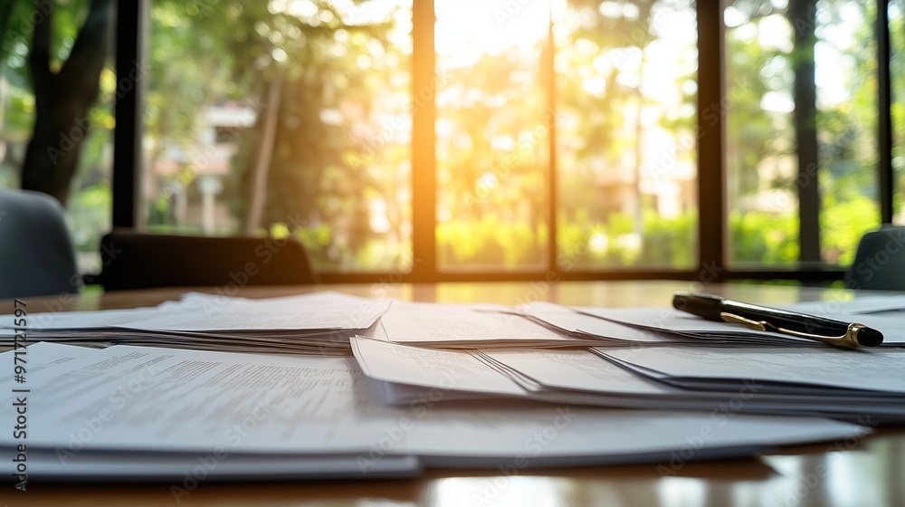 White legal documents spread out on a table in a conference room White legal documents spread out on a table in a conference room
