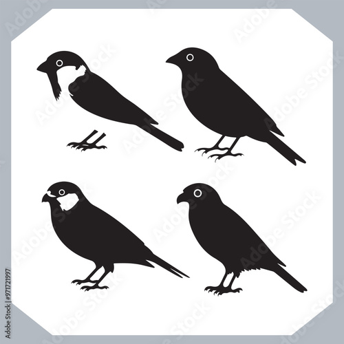 Wallpaper Mural Set of Sparrow bird silhouette collection, Sparrow flying design, bird black silhouettes of different kinds sparrow vector flat isolated Torontodigital.ca