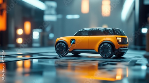 Futuristic Electric SUV Charging at a High-Tech Station in Urban Night Scene