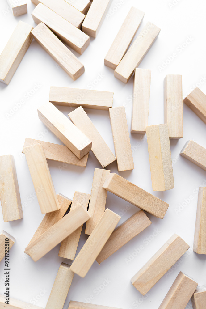 Pile of small wooden blocks for Jenga table game Pile of small wooden blocks for Jenga table game