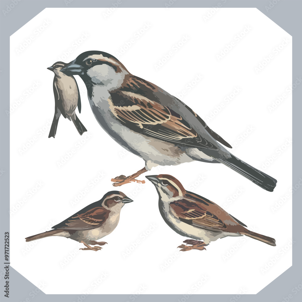 Fototapeta premium Set of Sparrow bird silhouette collection, Sparrow flying design, bird black silhouettes of different kinds sparrow vector flat isolated