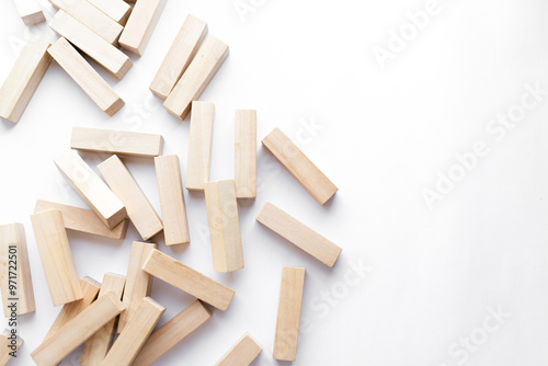 Pile of small wooden blocks for Jenga table game	