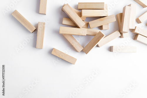 Pile of small wooden blocks for Jenga table game	