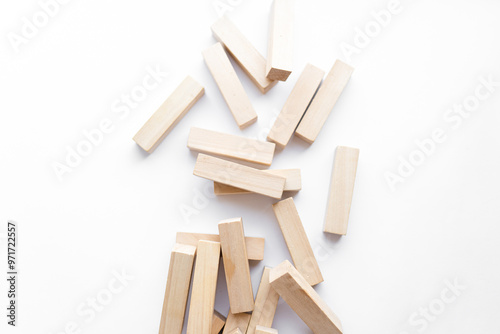 Pile of small wooden blocks for Jenga table game	