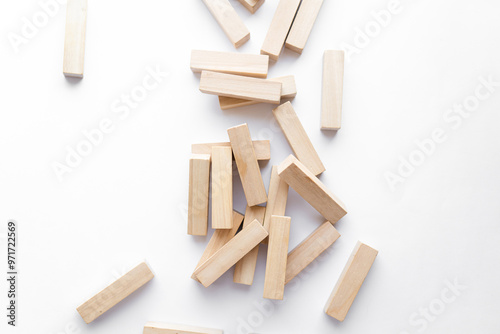 Pile of small wooden blocks for Jenga table game	
