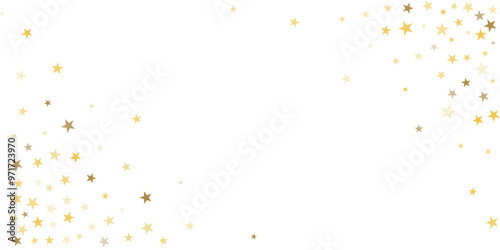 Gold stars vector background, sparkling Christmas confetti falling isolated corner. Shining flying golden stars glitter backdrop, sparkle border