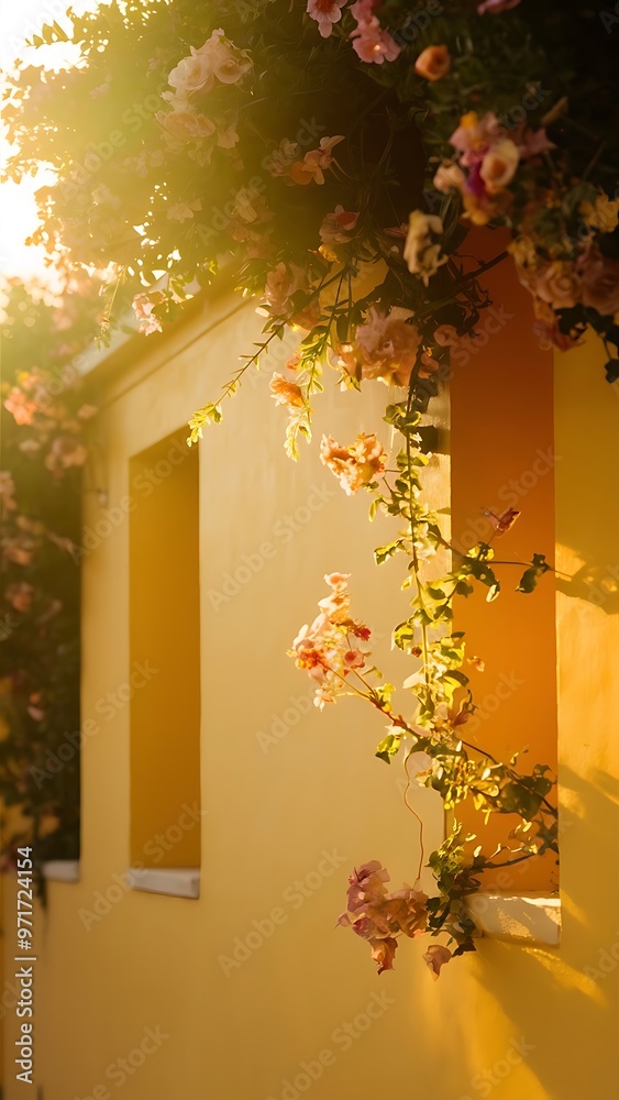 Background of yellow wall in sunlight