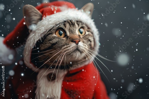 cat in santa claus hat. Copy scpace