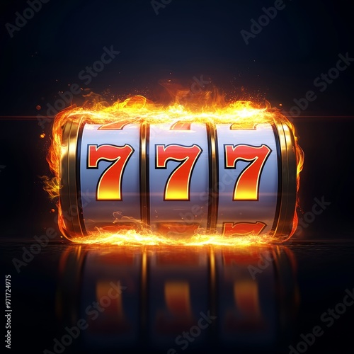 Burning slot machine triple sevens jackpot concept