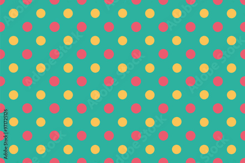 Bright yellow background with evenly spaced red circles in a playful pattern created for a lively and cheerful design