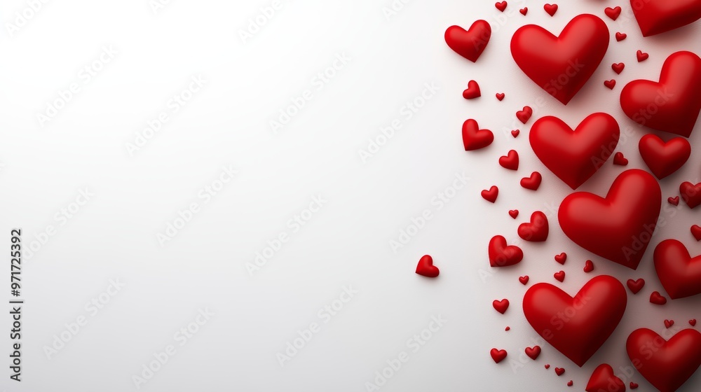 Red hearts on white background for valentine's day or romantic event
