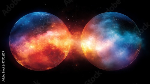Fototapeta Naklejka Na Ścianę i Meble -  Cosmic spheres with colorful nebula glow in space