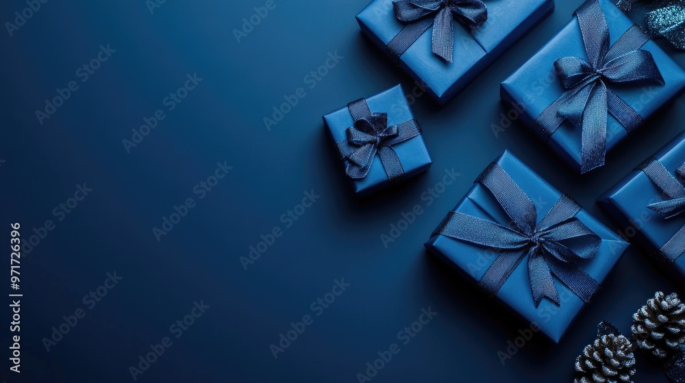 custom made wallpaper toronto digitalBlue Gift Boxes with Ribbons on Dark Background - Holiday, Celebration, and Present Concept