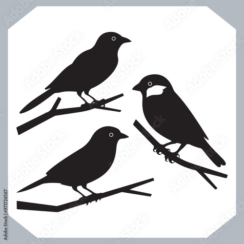 Wallpaper Mural Set of Sparrow bird silhouette collection, Sparrow flying design, bird black silhouettes of different kinds sparrow vector flat isolated Torontodigital.ca